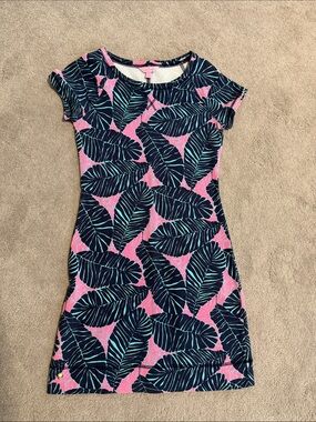 Lilly Tropical Leaf Shift Dress - Pink & Navy
